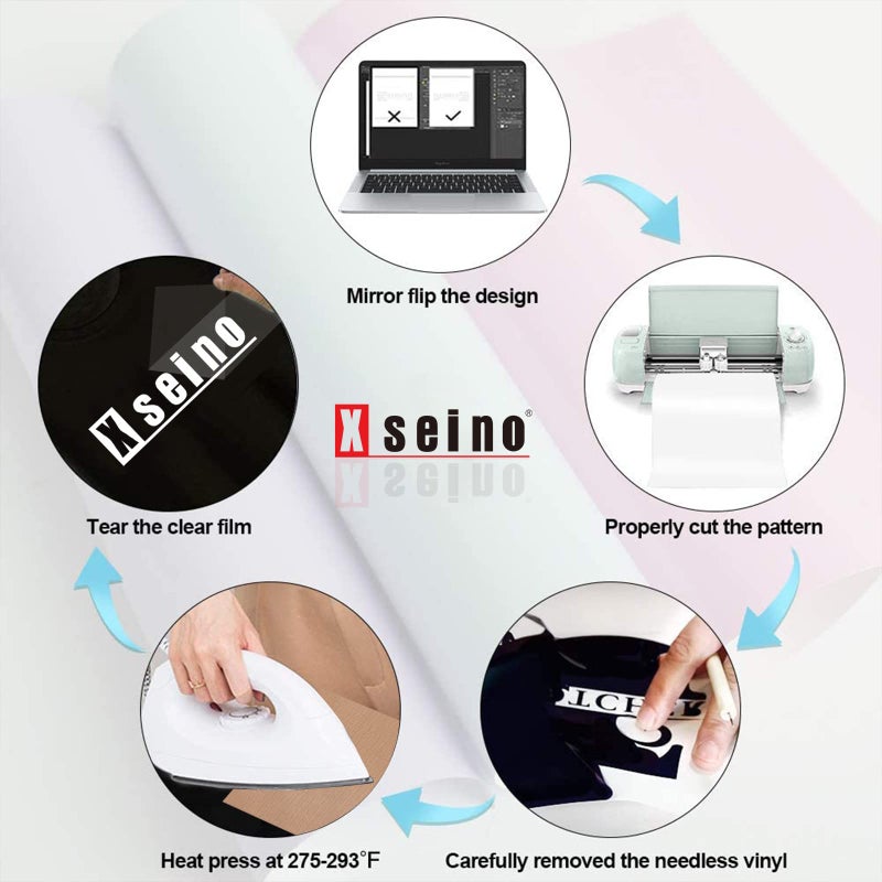 XSEINO Heat Transfer Vinyl Roll  12"" x 50FT White HTV Vinyl Roll with Teflon for Shirts  White Iron on Vinyl Roll for Cricut & Cameo  Easy to Cut for Heat Transfer Vinyl Design (White) - Image 3